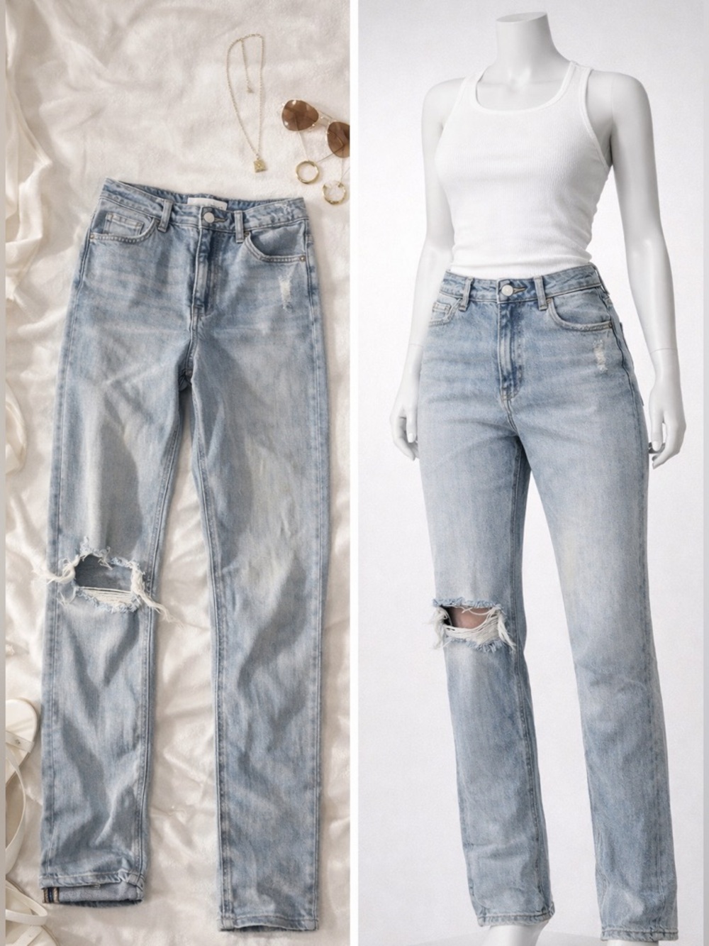 Vervet Light Wash Distressed Straight Leg Jeans | Vintage Soft Denim Effortless